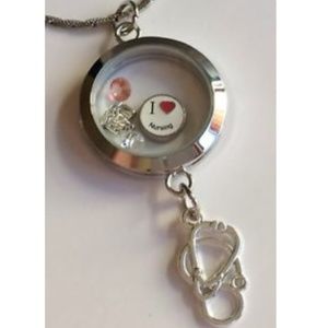 Nursing RN Necklace Memory Locket Caduceus + Size